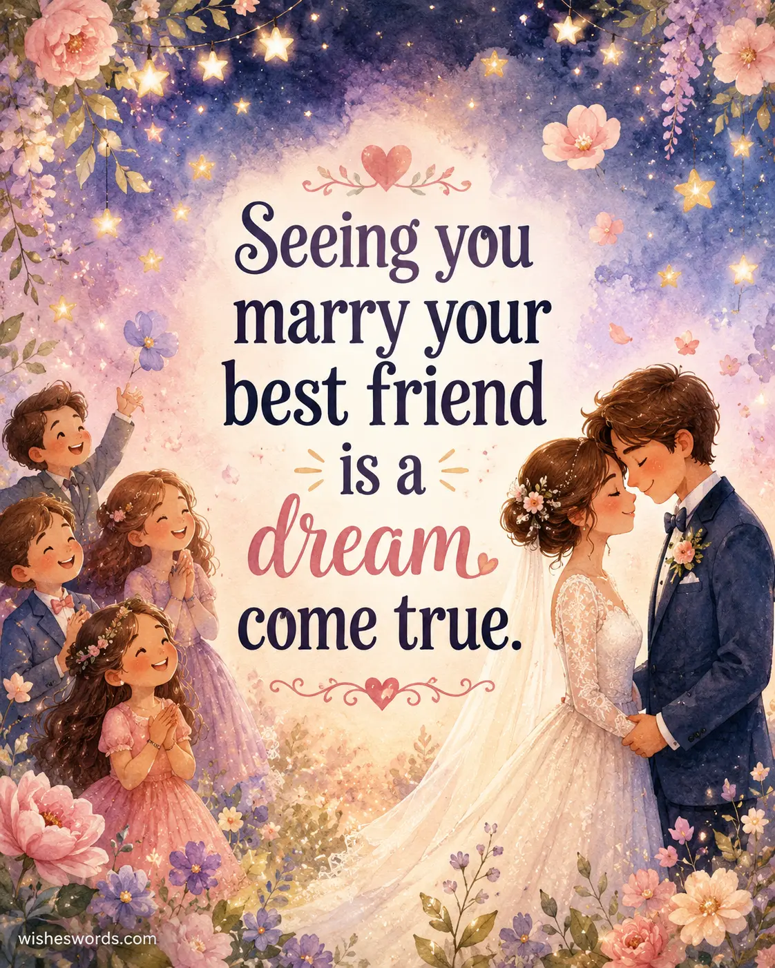 6. Dreamy wedding friendship illustration celebrating marrying your best friend with magical watercolor details