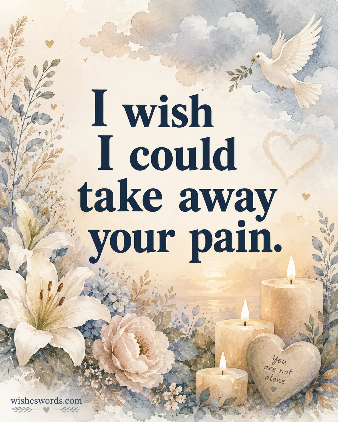 ALT_TEXT_6: Emotional sympathy quote illustration with calming candles and soft floral artwork expressing compassion and shared sorrow.