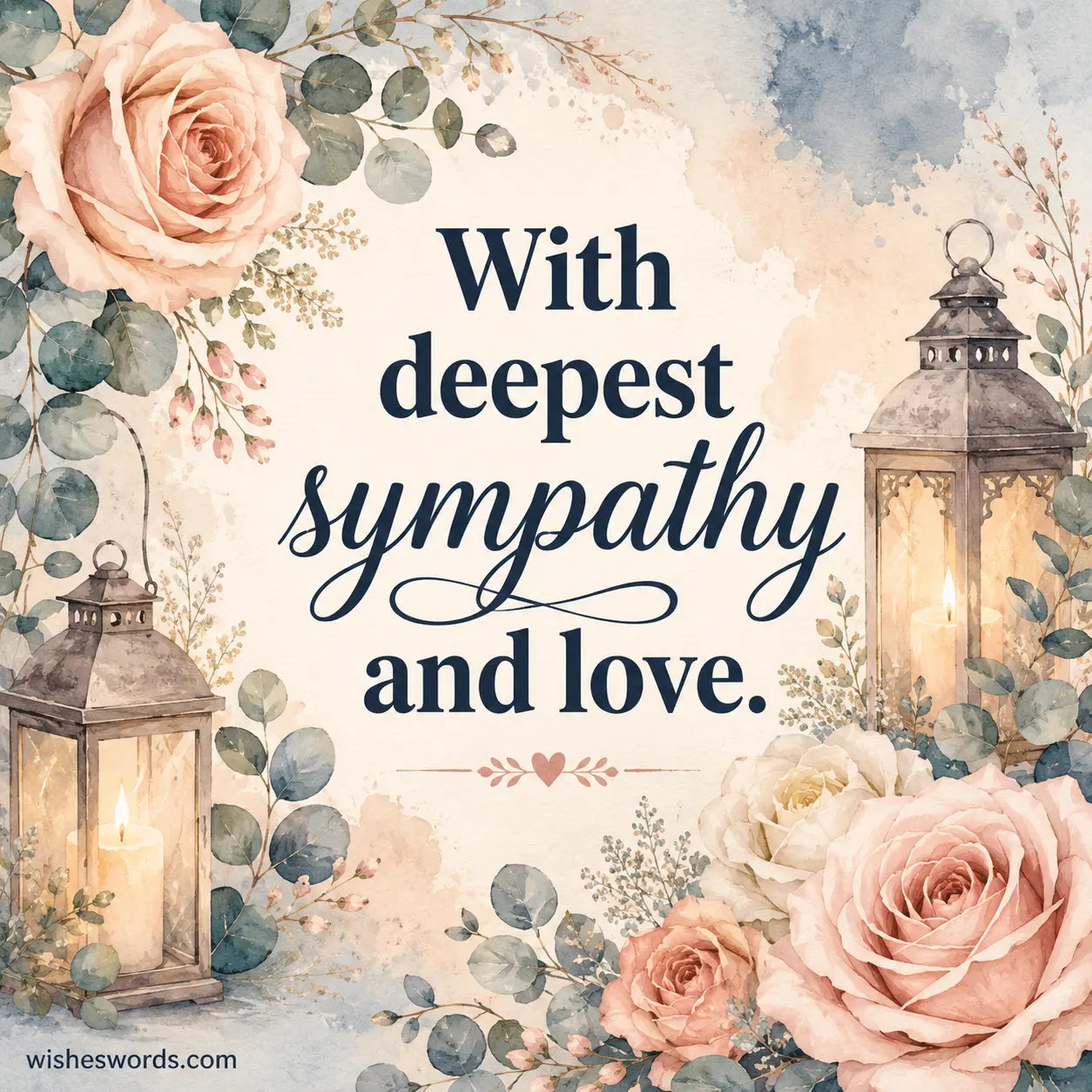 ALT_TEXT_2: Elegant floral sympathy card illustration with comforting flowers and loving condolence message in artistic pastel style.