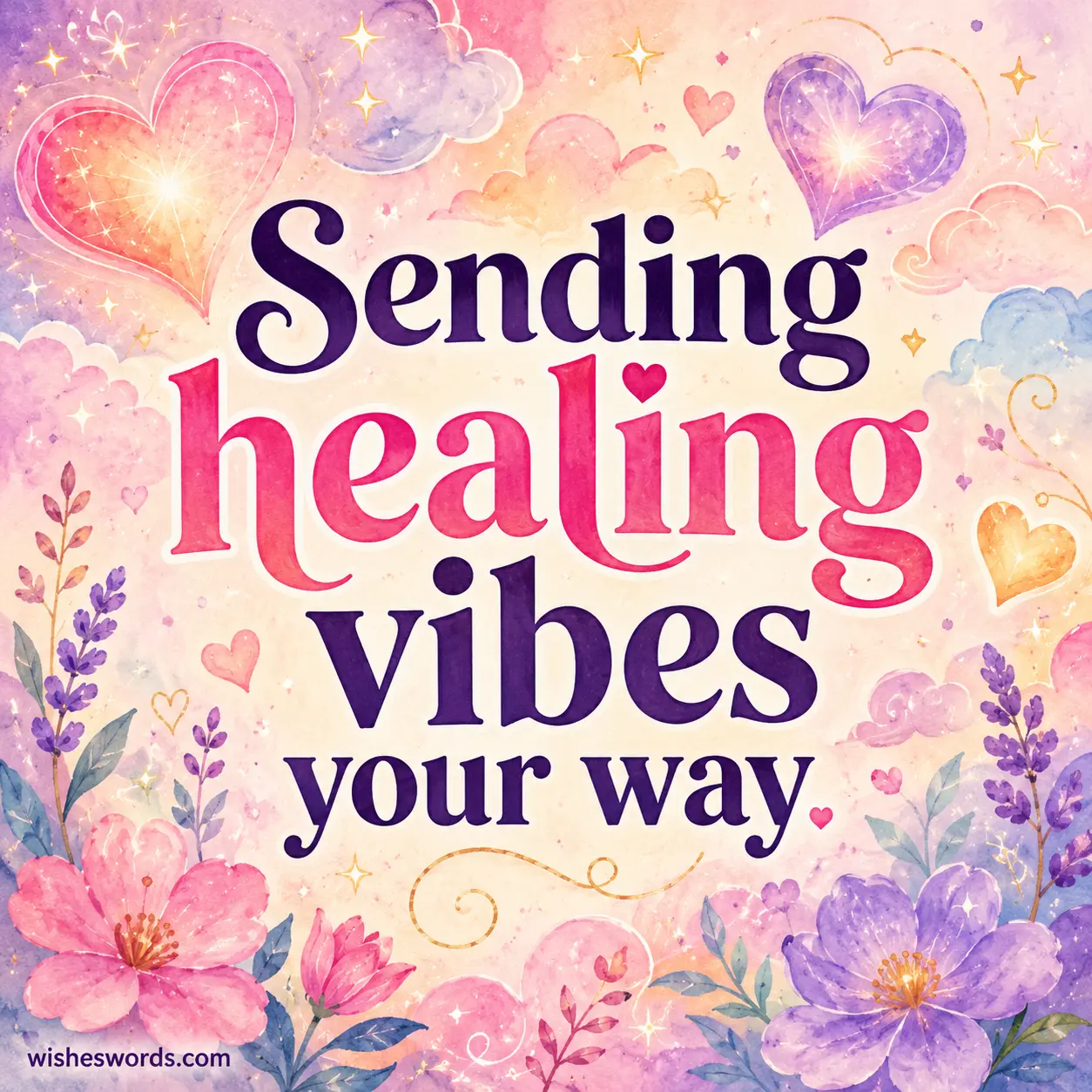 ALT 5: Dreamy pastel healing vibes illustration with sparkles and flowers featuring an encouraging wellness quote for inspirational social sharing.