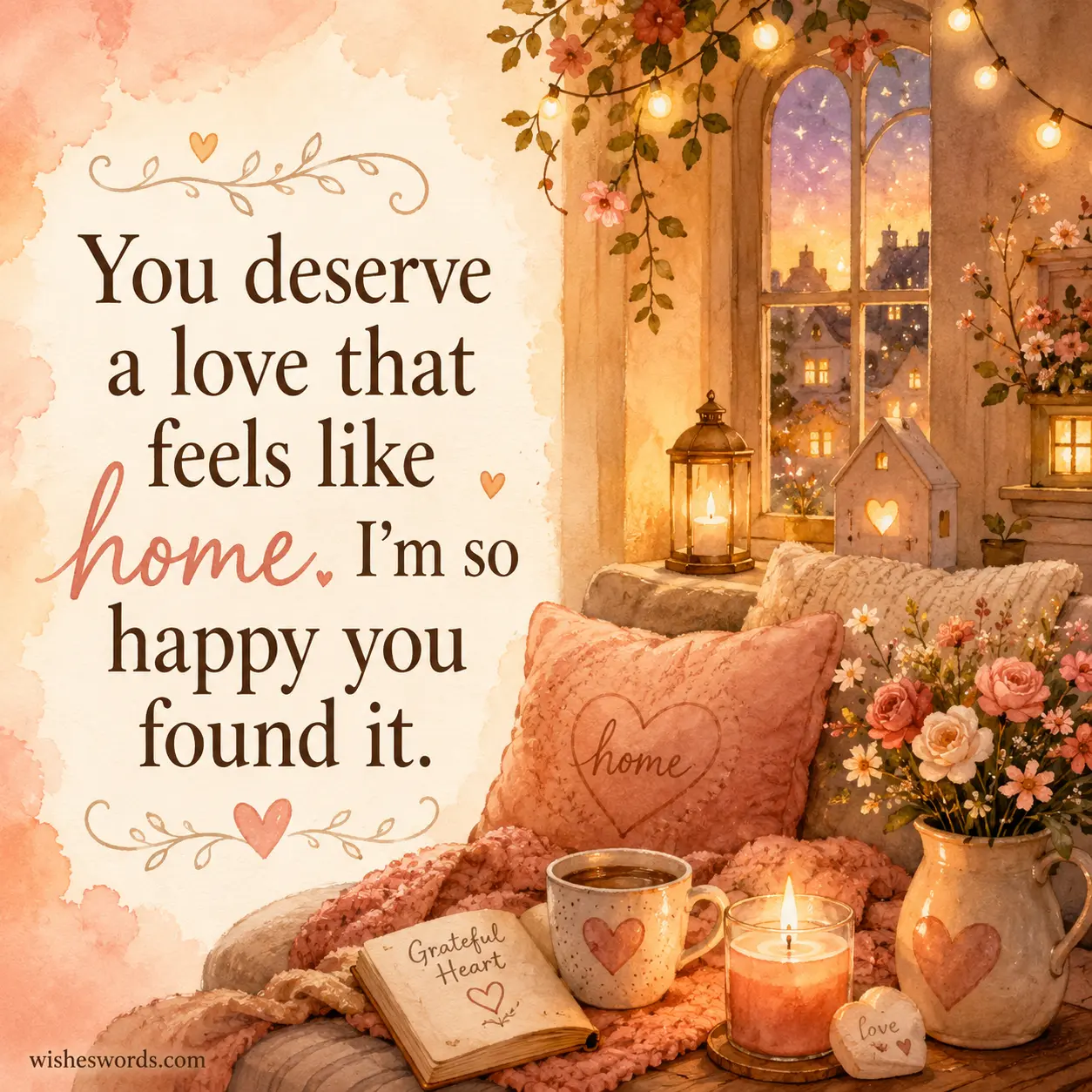 5. Cozy illustrated love-themed artwork symbolizing emotional warmth and a relationship that feels like home
