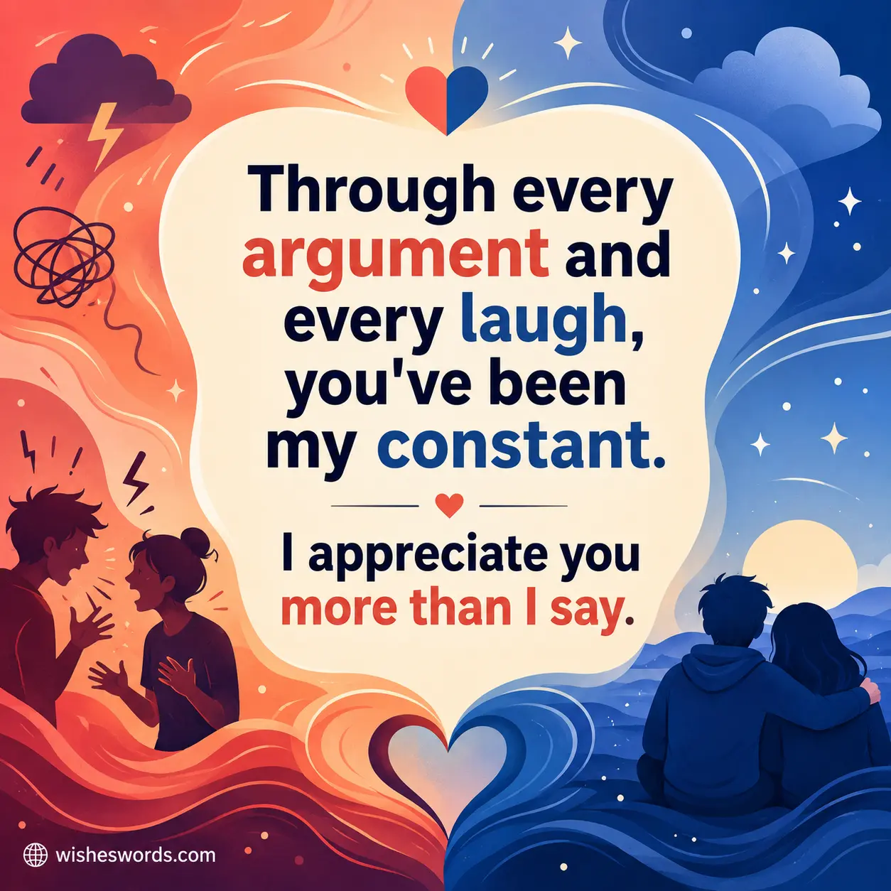 Emotional abstract design showing friendship balance with waves and gradients, highlighting constant support through disagreements and joyful moments.