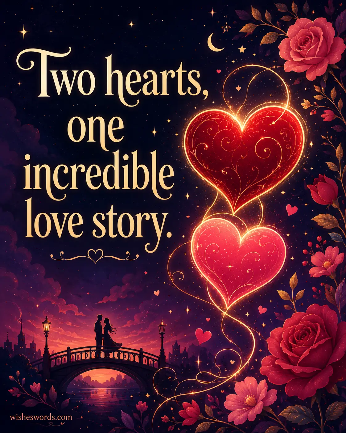 7. Romantic illustrated hearts and floral storytelling artwork celebrating an incredible love story between two hearts