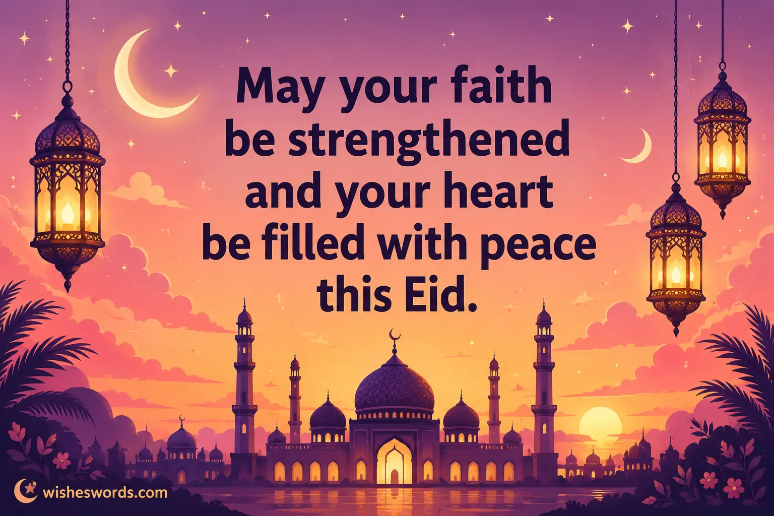 2. Soft pastel Eid mosque scene expressing faith, inner peace, and spiritual blessings message.