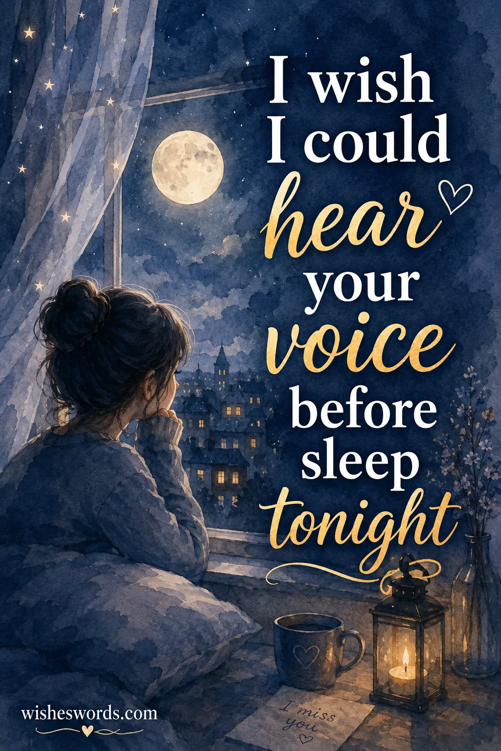 Emotional missing you good night quote illustration