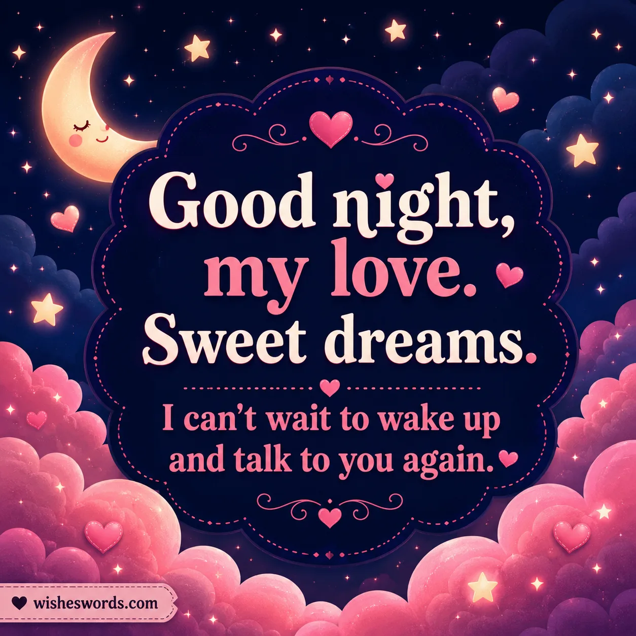 Romantic good night text with sweet dreams message
