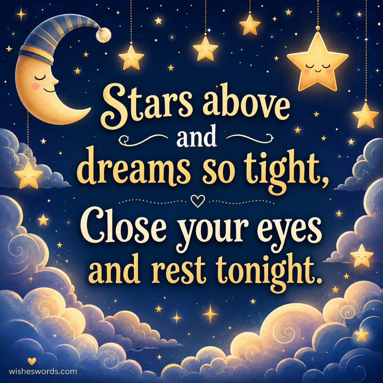 Whimsical good night poem with stars and peaceful dreams