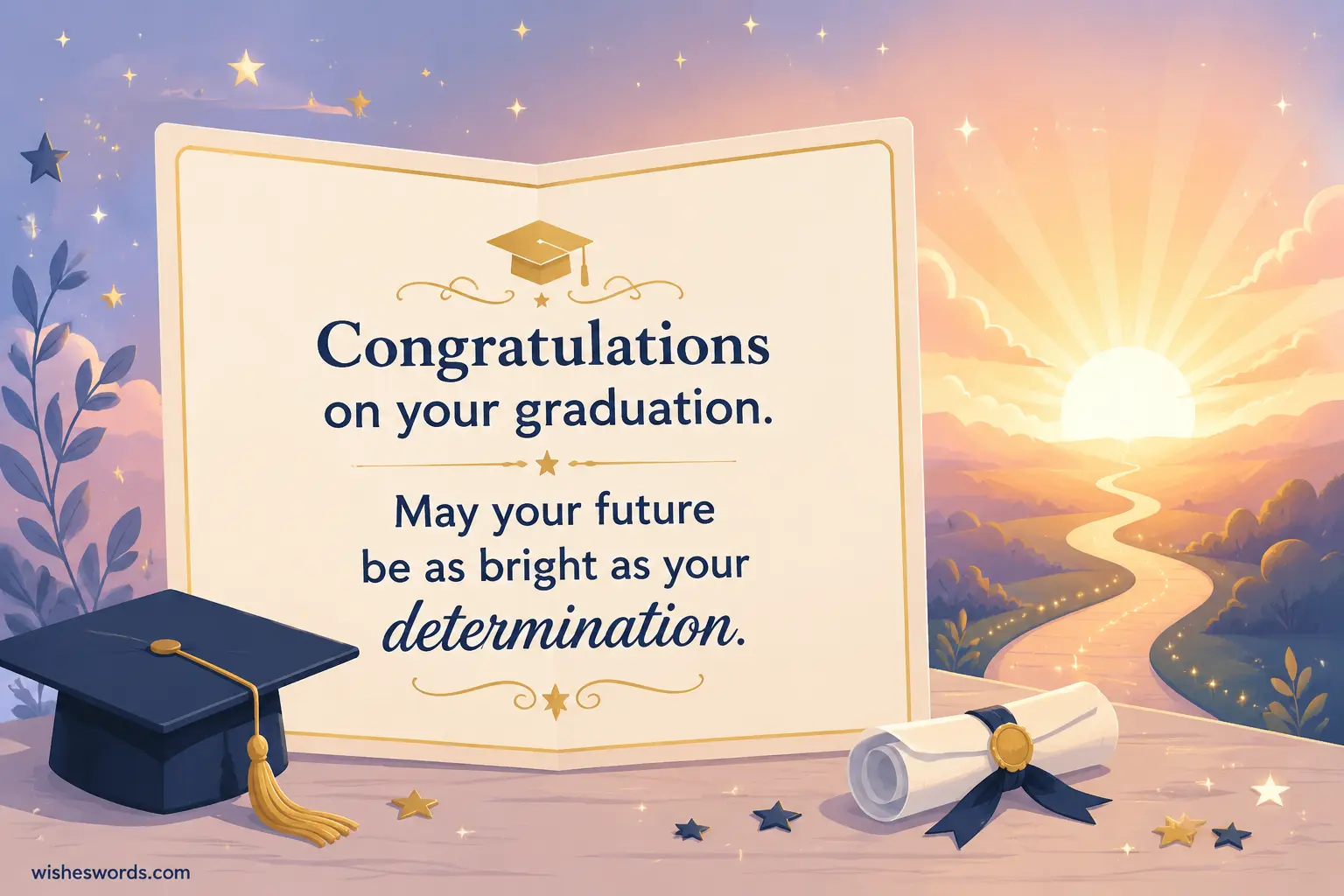Graduation card message celebrating a bright future